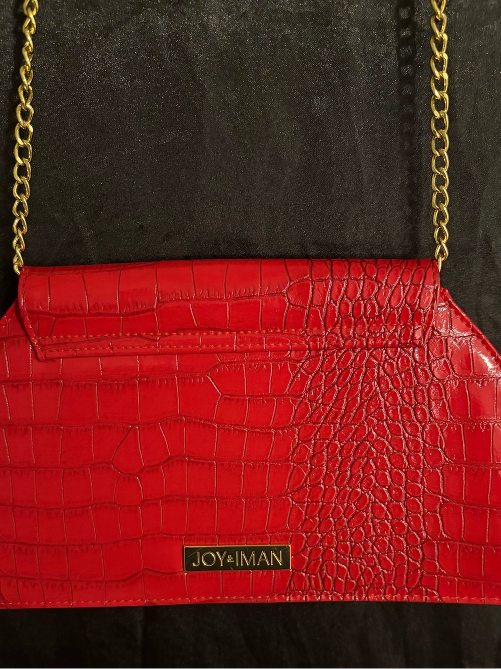 Joy & Iman Red Croc-Embossed Gold Chain Crossbody Bag